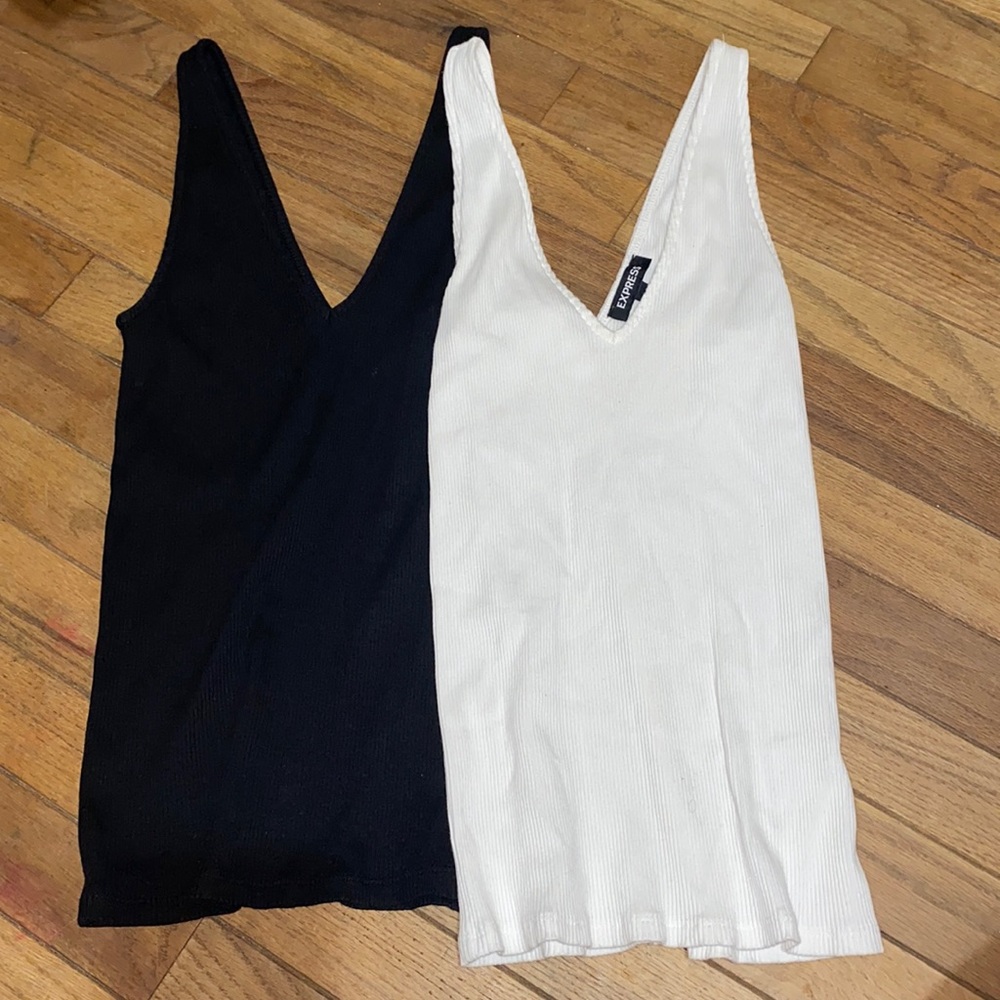 Express deep v neck ribbed tank tops